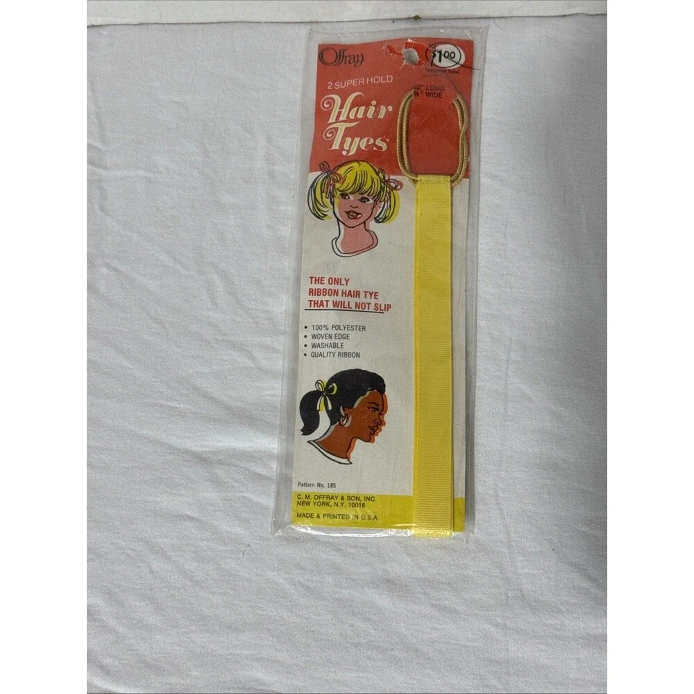 Offray Hair Ties Tuesday Butter  Yellow Ribbon 22” Long  Grosgrain Vtg New